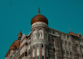 Majestic view of the iconic Taj Mahal Palace Hotel in Mumbai, featuring its impressive architecture.